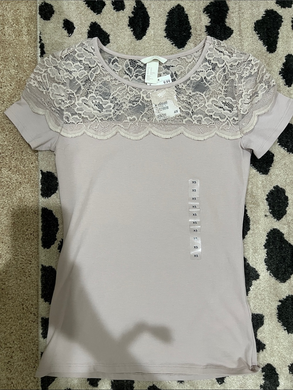 H&M Lace Yoke Short Sleeve Top - Light Mauve